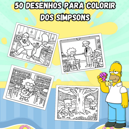 Kit Livro De Colorir Simpsons Estilo Bobbie Goods 50 Folhas 180g Com 36 Canetinhas Profissionais