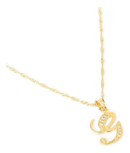 Dije Inicial / Letra G Con Zirconias Y Cadena Chapa Oro 18k Color Dorado