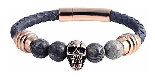 Pulsera De Cuero Con Calavera Para Hombre