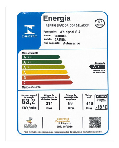 Geladeira Consul Frost Free 410 Litros Cor Branca - Crm50lb Branco