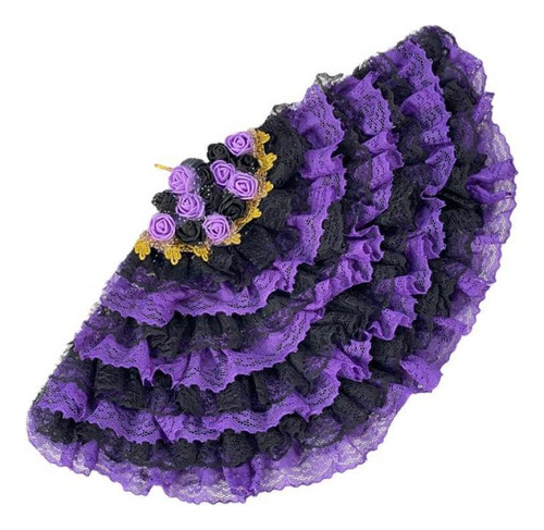 Leque Pomba Gira Negra E Roxa Super Luxo