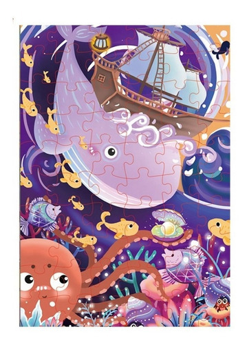Rompecabezas 60 Pcs Jumbo Puzzle Valija Mundo Marino Ballena