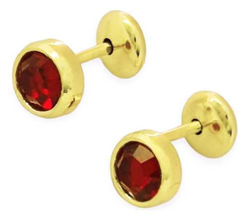 Aros Niña Circón Rojo 5mm Enchapado Oro 18k