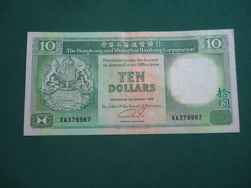 Billete De Hongkong 10 Dolares 1989