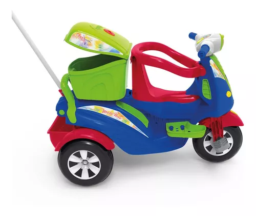 Triciclo Motoca Infantil Passeio com Empurrador Pedal Luz Som