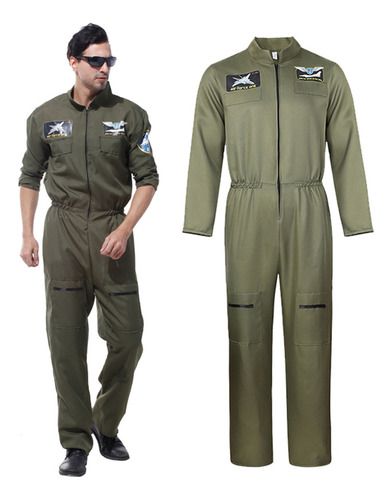 Disfraz De Piloto De Cosplay Con Top Gun Verde Militar Para