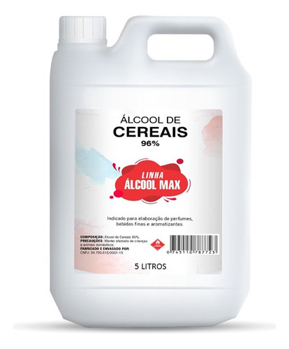Álcool Cereal, Aromatizadores, Licores, Perfumes 5lt