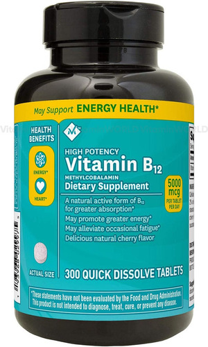 Vitamina B12  Sublingual  5000mcg Metilcobalamina 300 Tabs