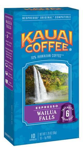 Kauai Coffee Wailua Falls Espresso Tostado Medio, Capsulas C