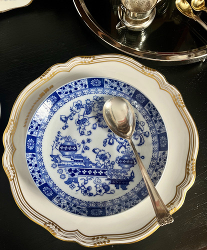 Juego 6 Platos Hondos Porcelana Tsuji Modelo Old Blue C1980 Blanco Y Azul Old Blue (Usado)