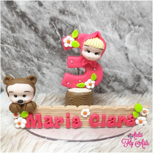Imagem 7 de 8 de Vela Topo De Bolo Em Biscuit Masha E O Urso