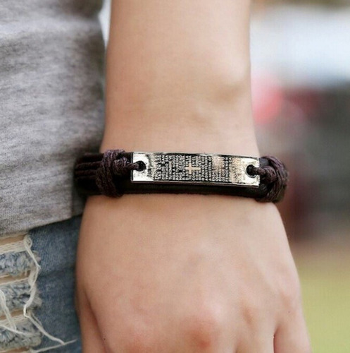 4 Pulseiras Ajustáveis De Couro Pai Nosso São Bento Madeira Comprimento 0 Mm Cor Preto Diâmetro 0 Mm