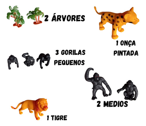 Kit 7 Animais Da Floresta Selvagem Gorila Leão Onça Pintada