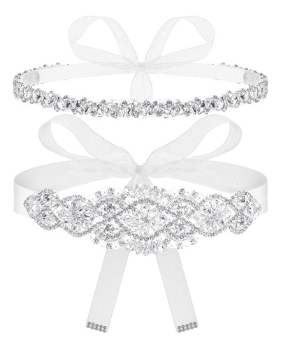 2 Pieces Rhinestone Bridal Wedding Dress Sash Belt Crystal