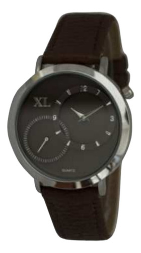Reloj Mujer Xl Extra Large  Malla Símil Cuero Marrón 770-02