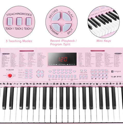 Teclado De Piano Vangoa Vgk610, 61 Miniteclas, Musica Por...