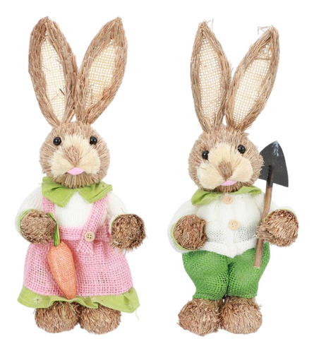 1 Par De Decoración De Conejo De Pascua De Paja Con A