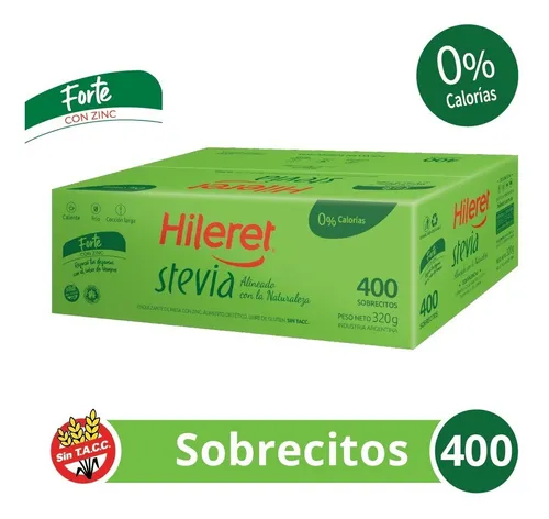 Endulzante Hileret Stevia. 400 Sobrecitos. Pack X 4 Cajas