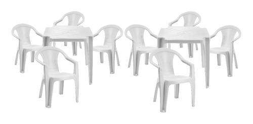 Kit 2 Mesas E 8 Cadeiras Polipropileno Quadrada Branca 70x70