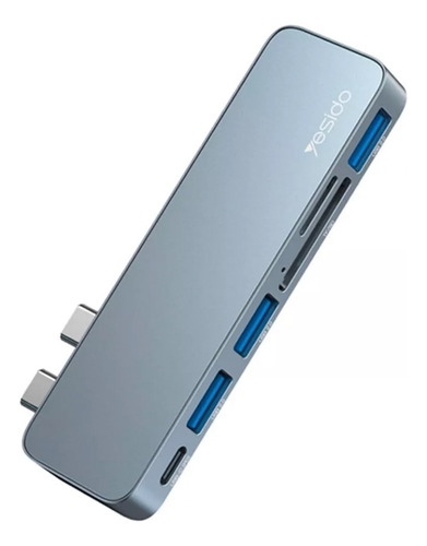 Adaptador Hub Yesido Hb10 6 En 1 Tf Sd Usb Doble Tipo C Gris