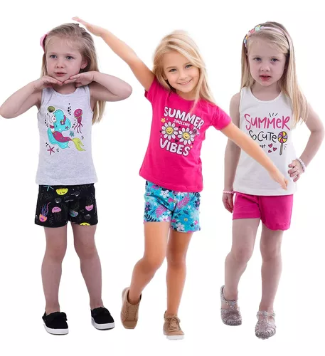 Roupa De Verão Menina Infantil Conjunto Sorvetinho Tam 2 E 3