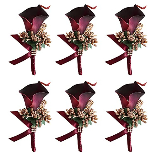 Boutonniere De Lirio Cala Color Burdeos - Conjunto De 6...