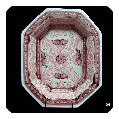 Imagen 2 de 2 de Charola De Talavera Poblana 39x31 Cm Ensaladera Rosa M34 Chr
