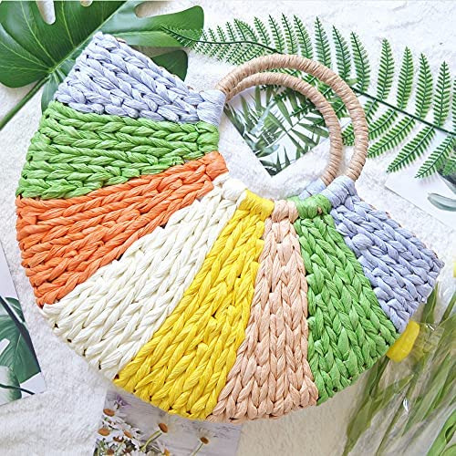 Qtkj Bolso De Paja De Ratán Semicircular Retro Simple Tejido