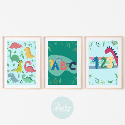 Laminas Imprimibles Infantil X3 Abecedario Dinosaurios 123