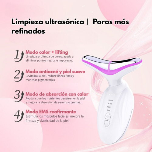 Masajeador Cuello Facial Vibratorio Con Ems Luz Led 7 Color Blanco