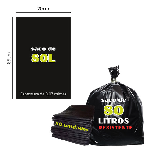 80l - Saco De Lixo Resistente, 80l - Pacote Com 50 Unidades