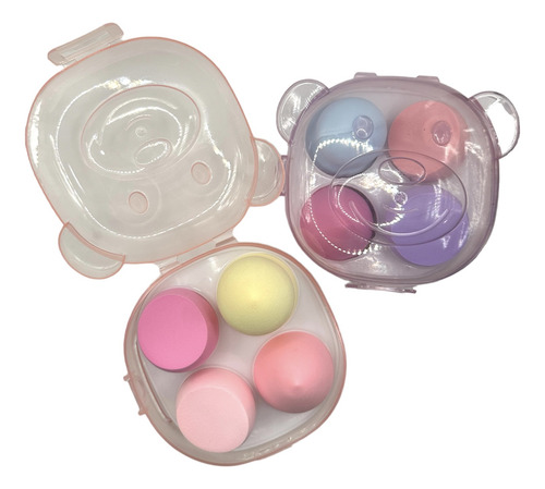 Set Esponjas De Maquillaje Borlas Con Estuche Osito Kawaii