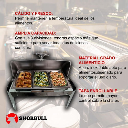 Chafer Hotelera Buffet Acero Inoxidable Tercio Shorbull