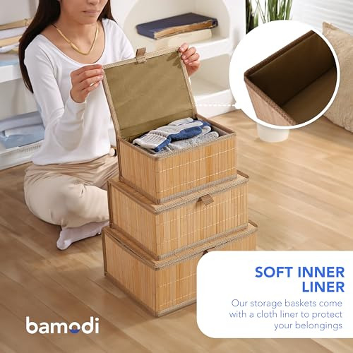 Set De 3 Cajas Decorativas De Almacenamiento De Bambú Con T