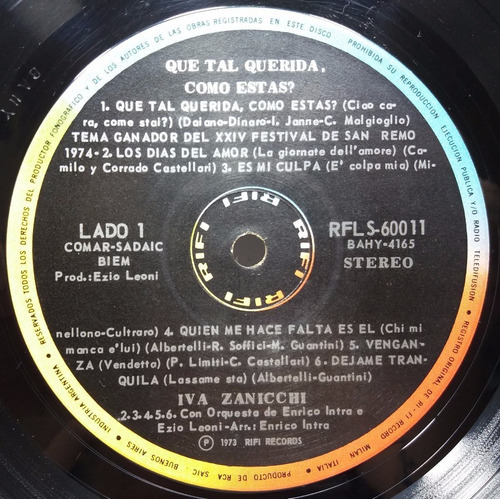 Iva Zanicchi - Que Tal Querida, Cómo Estás? 1973 Lp (Usado)