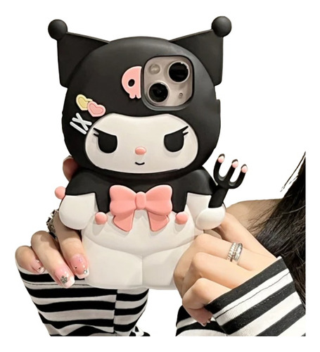 Funda Kuromi Gato Con Brazalete Anticaída Para iPhone + Kit 