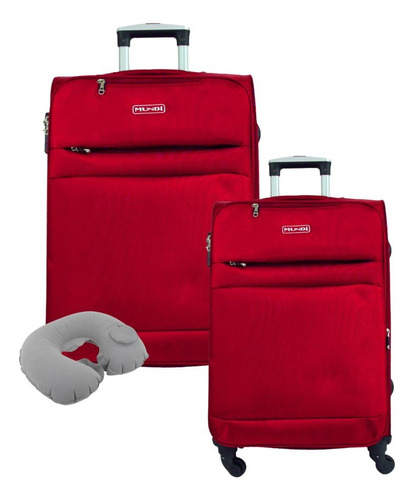 Kit 2 Malas Viagem Tecido P 10kg + M 23kg + Amofada 360º Cor Vermelho