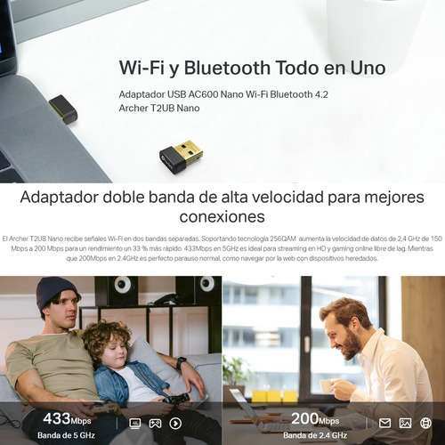 Adaptador Usb Bluetooth Wifi Ac600, Tp-link Archer T2ub Nano