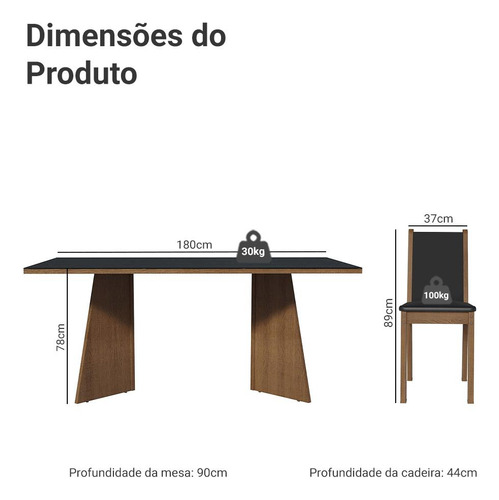 Sala jantar mesa tampo MDJA080007D8PT vidro 8 cadeiras cor rustic e preto