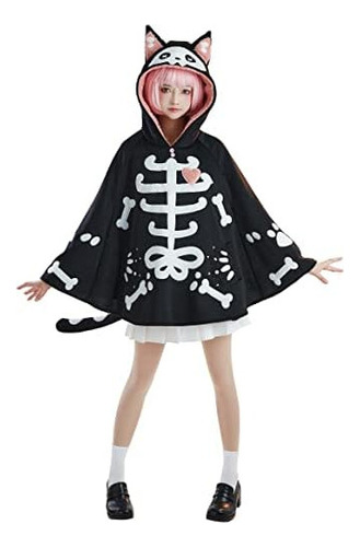 2024 Haikyuu Mujeres Halloween Esqueleto Gato Capa Calavera