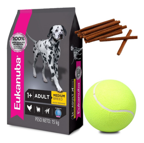 Imagen 2 de 3 de Eukanuba Adulto Razas Medianas 15kg Con Salsa Premium 100 Gr