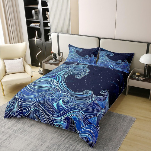 Jejeloiu Juego De Funda De Edredón De Algodón Con Ondas Japo