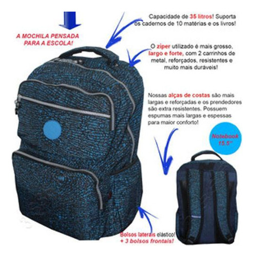 Mochila Feminina Escolar Juvenil Laptop 15 M3686