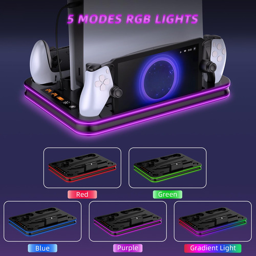 Soporte Y Estación De Carga Ps5 Con Ventilador Y Luz Rgb