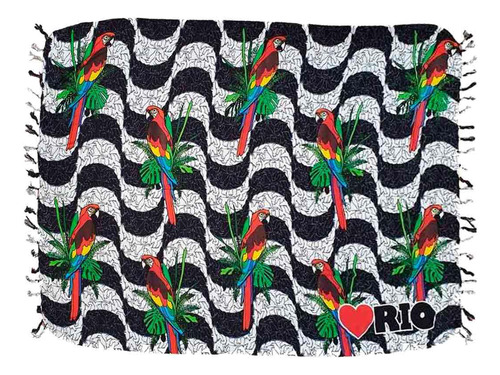 Canga De Praia 100% Viscose - Araras E Calçadão 1,60mx1,10m