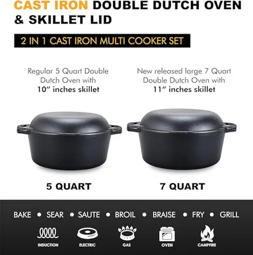 Olla Holandesa De Hierro Fundido 2 En 1 - 7 Quart - Negro