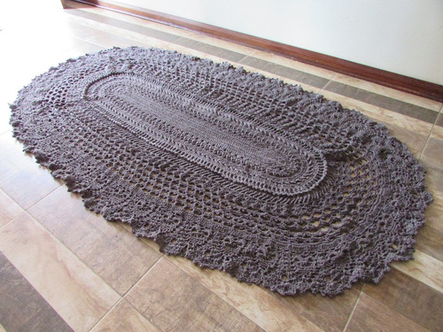 Imagem 3 de 3 de Tapete De Croche Grande Oval Sala Quarta Luxo Boho Marrom