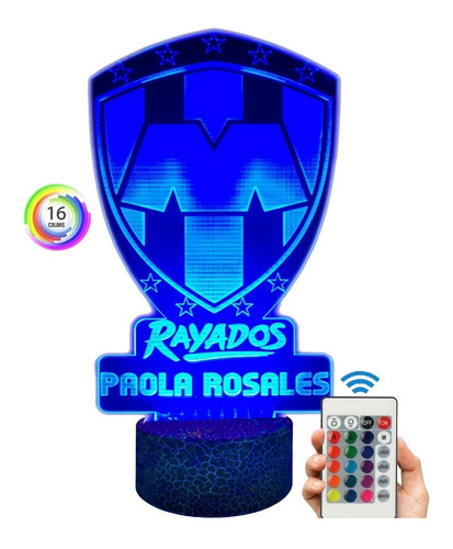 Lampara Led 3d Rayados Monterrey Personalizada Control Remot