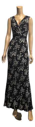 Vestido Color Negro Rl Con Cuentas En La Cintura Talla 2