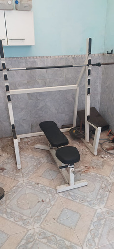 Combo Rack De Sentadillas+banco Plano+ Barra+pesas Discos (Usado)